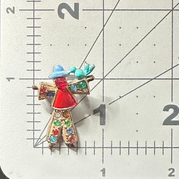 Antique Art Deco 1930s articulated rhinestones figural scarecrow bird brooch - Picture 8 of 8
